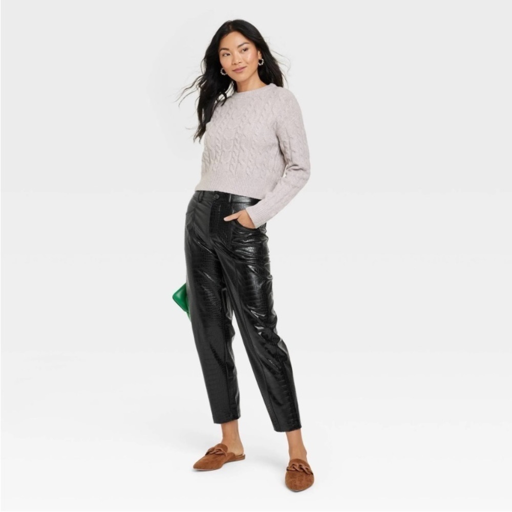 Women's High-Rise Faux Croc Pants - A New
Day Black new